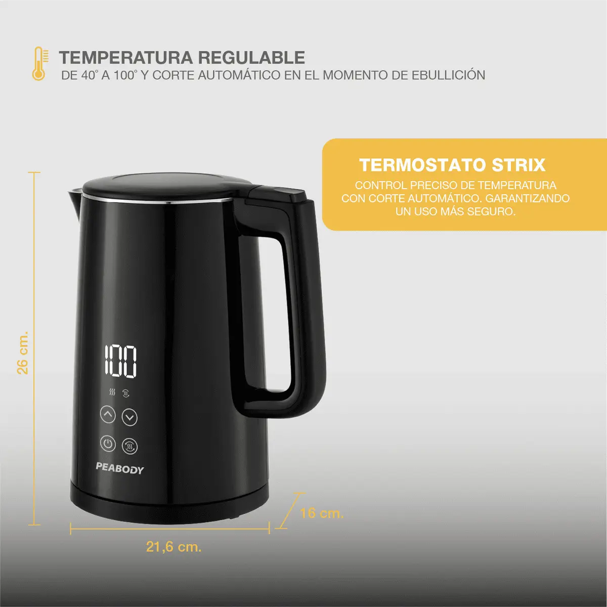 Pava Eléctrica Peabody Digital — 40–100°C y Función Mate — imagen 4