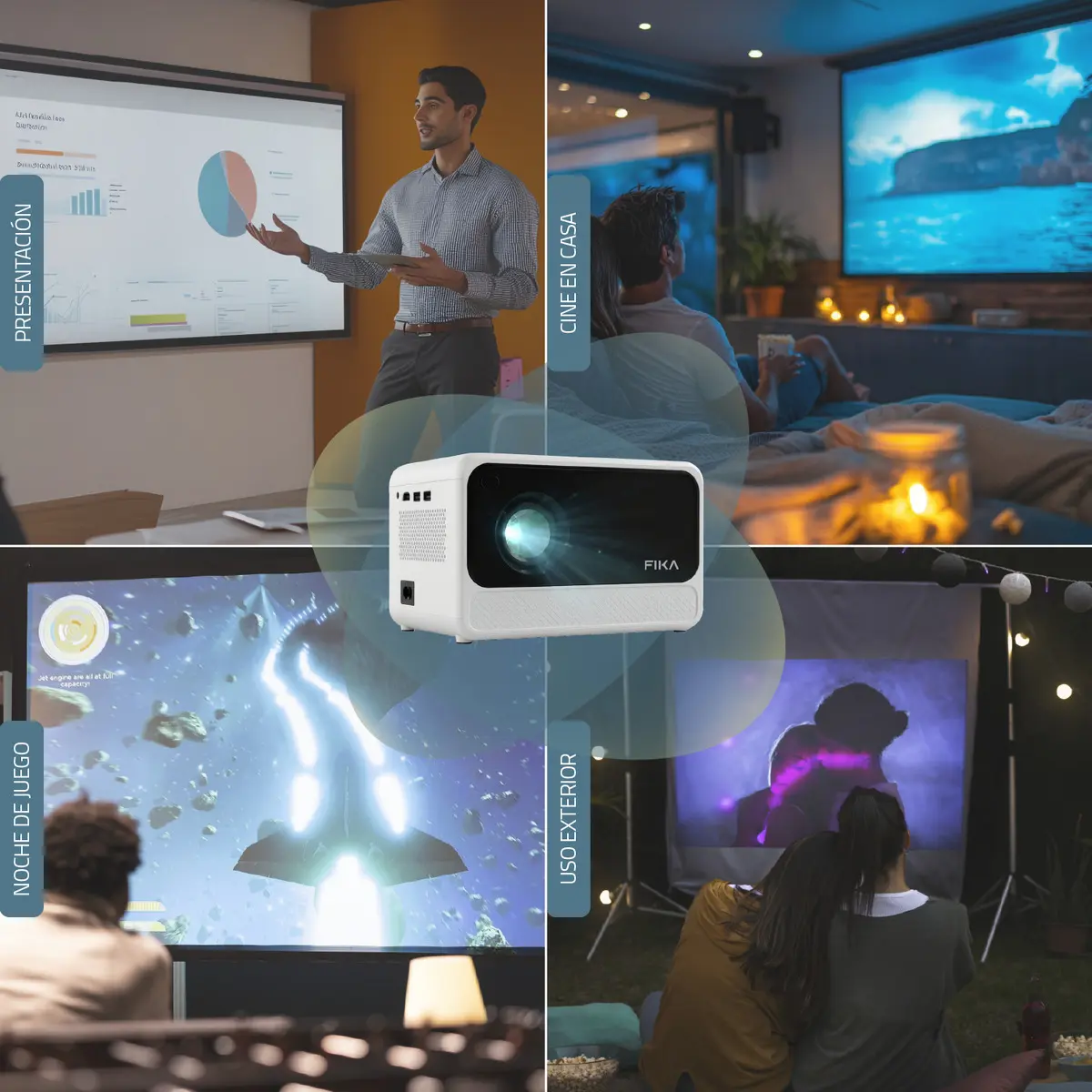 Mini Proyector Portátil 4k Fika P8 Hd 720p 8000 Lumens 170 ANSI Android Wifi 4k Cine Color Blanco — imagen 10