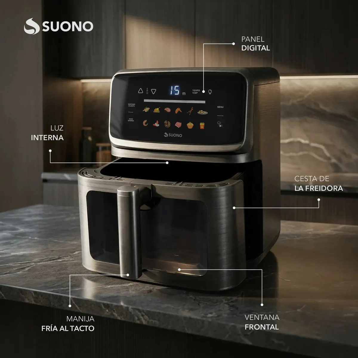 Airfryer Suono Digital Y Doble Resistencia 12 Programas 10l Negro — imagen 5