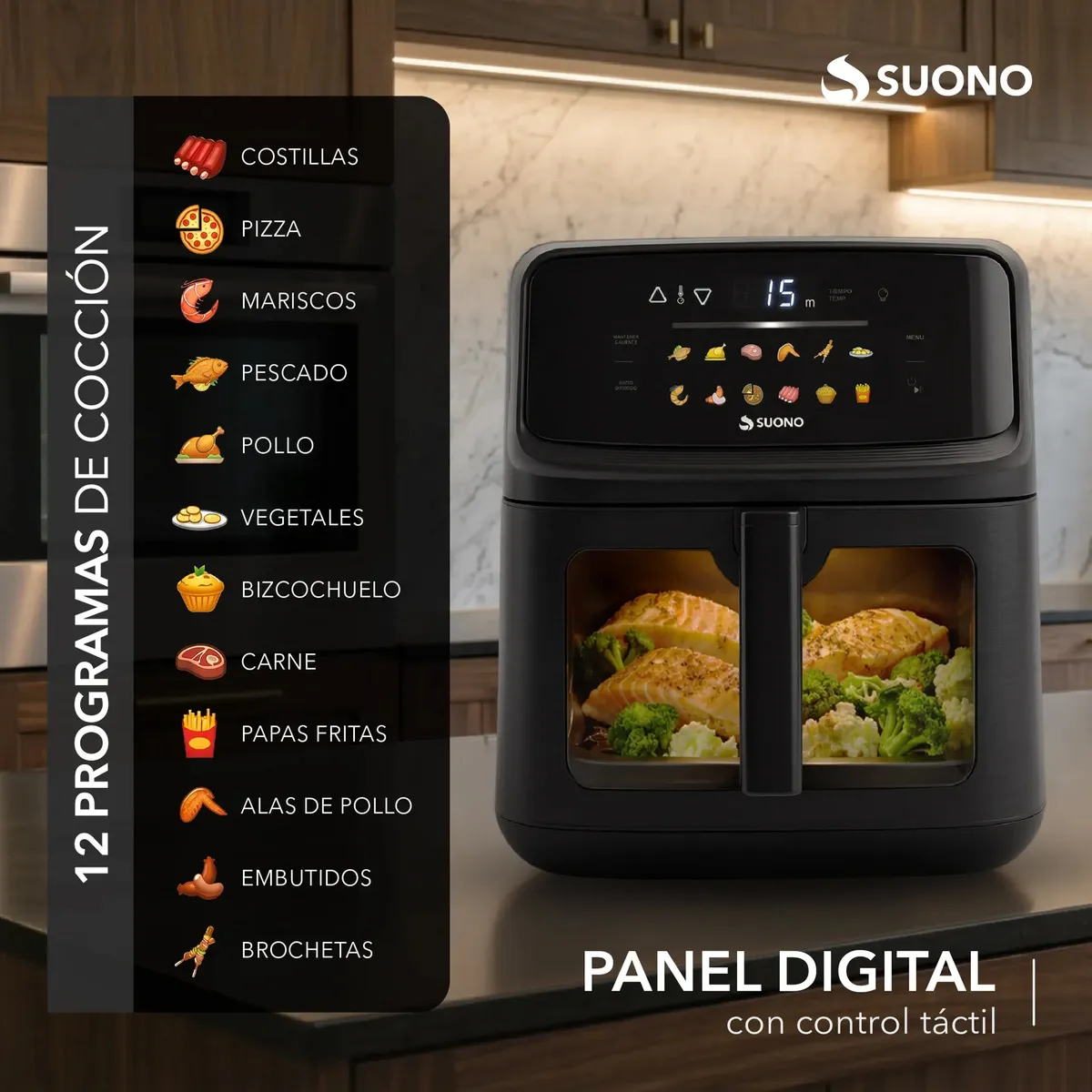 Airfryer Suono Digital Y Doble Resistencia 12 Programas 10l Negro — imagen 4