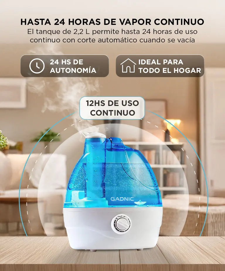 Humidificador de Ambiente Gadnic HM20B Difusor Ultrasónico 2.2L Neblina Continua Boquilla 360° — imagen 4