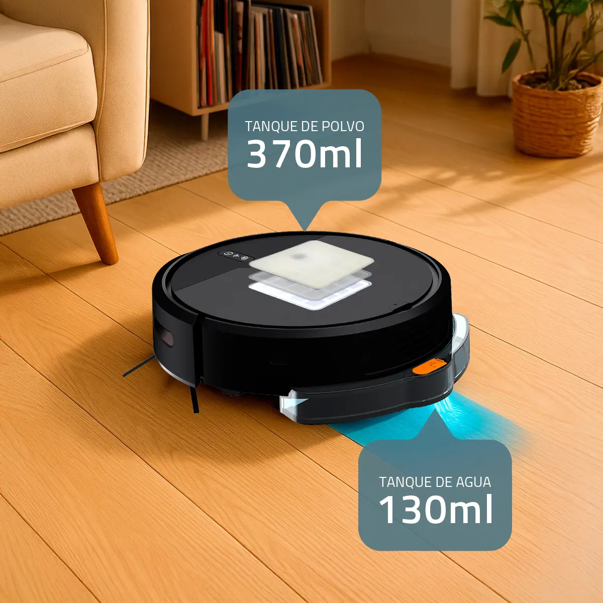 Aspiradora Y Trapeadora Robot Fika SENSE Antichoque Con App Wifi Color Negro — imagen 4