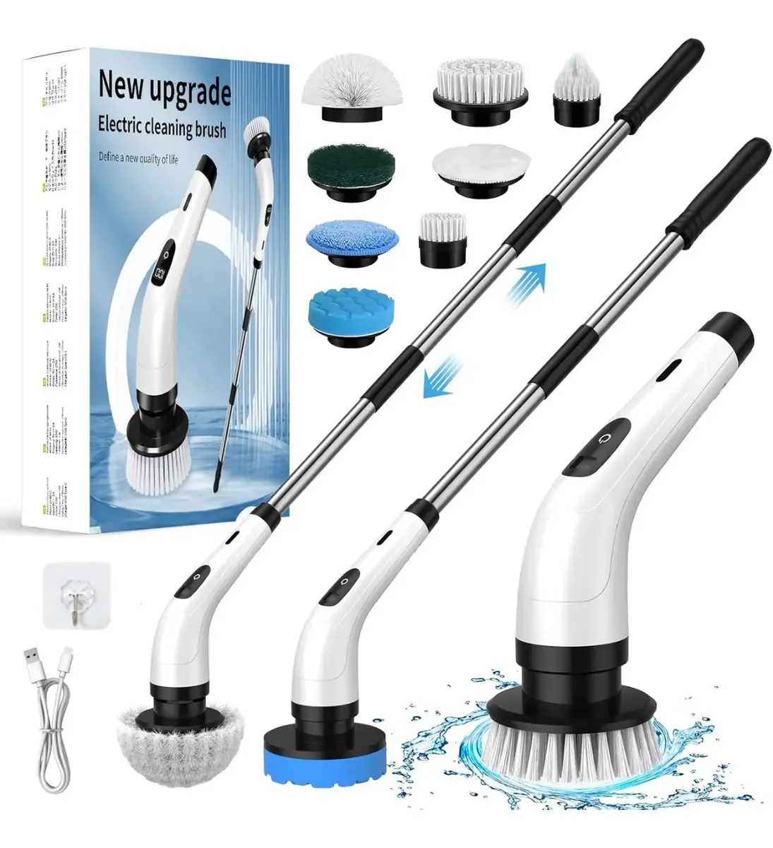 Cepillo Electrico Limpieza Piso Pared Recargable Usb 8 En 1