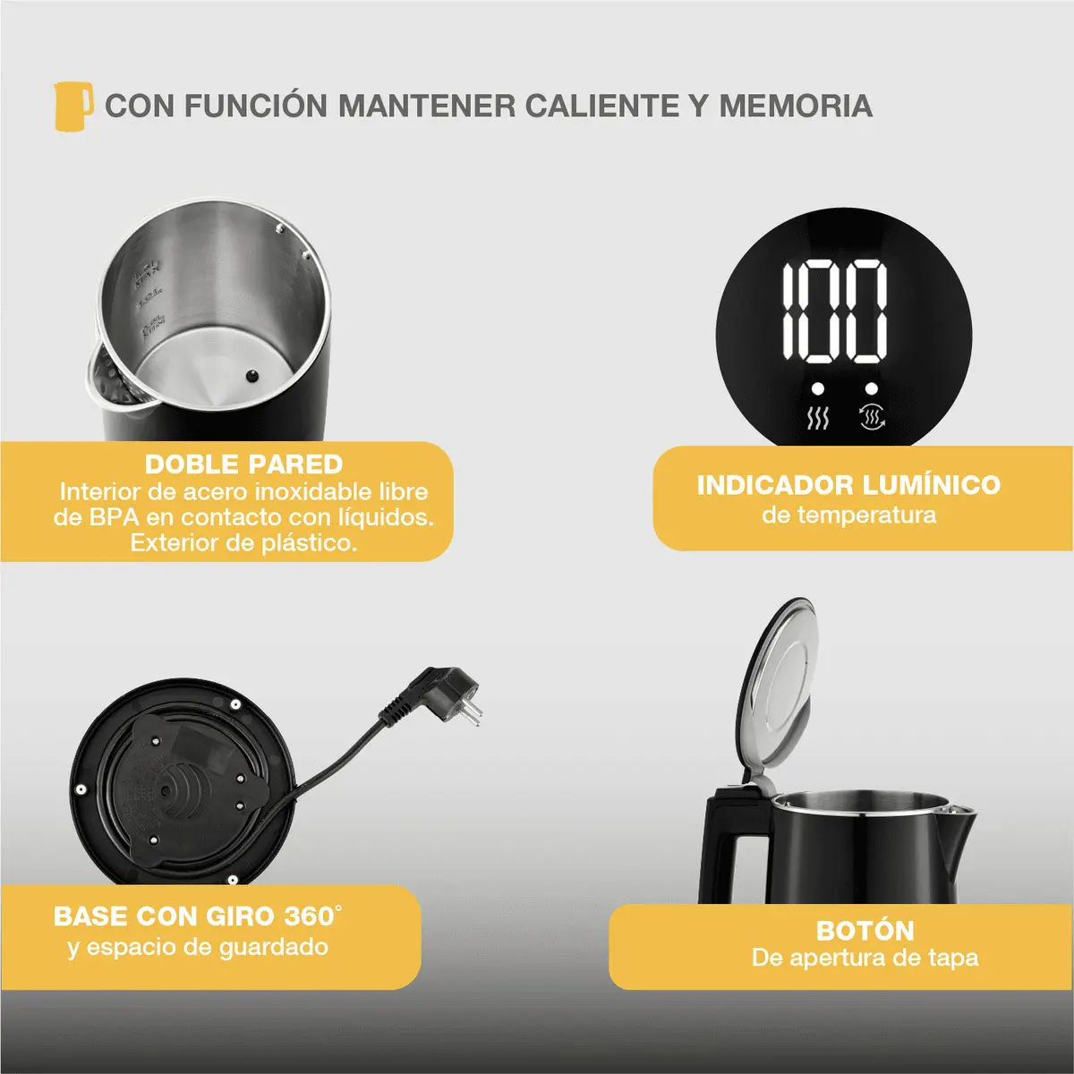 Pava Eléctrica Peabody Digital — 40–100°C y Función Mate — imagen 5
