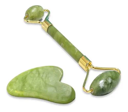 Kit masajeador facial de jade con piedra Gua Sha