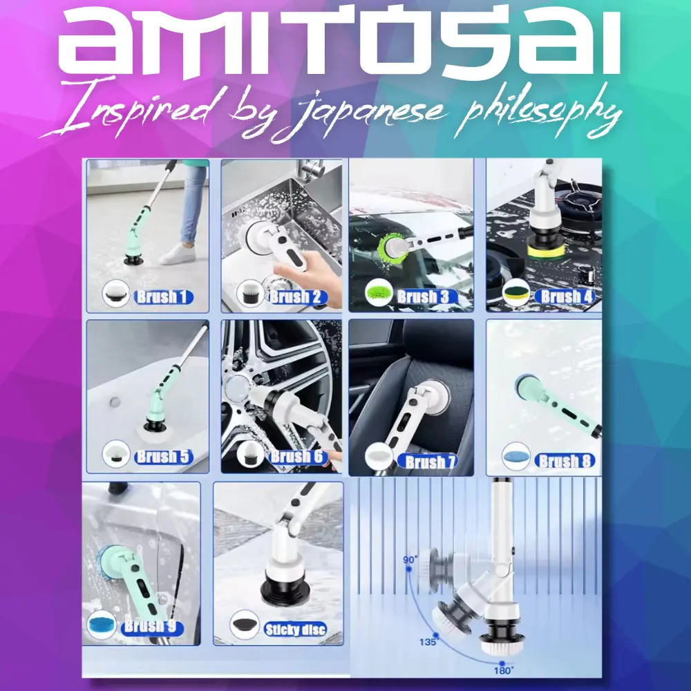 Multi Cepillo 9 En 1 Rotativo 450 Rpm Para Limpieza De Casa, Auto, Vidrios Con Mango Extensible Y Batería Recargable Mts-powerbrushpro Amitosai — imagen 4