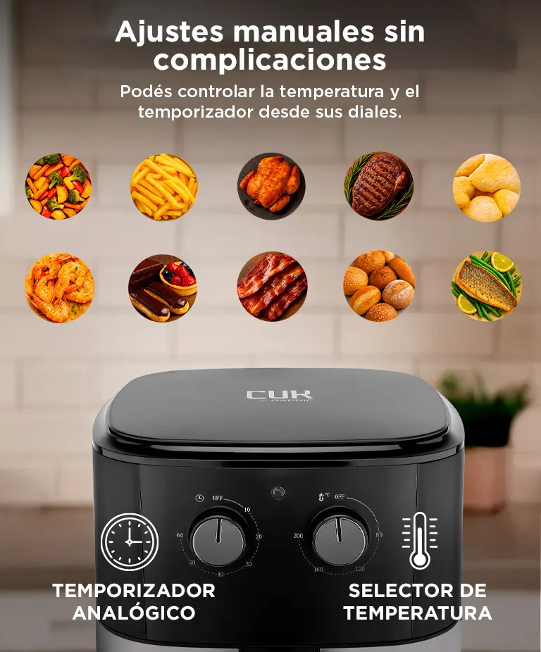 Freidora De Aire Gadnic 6.5 L 1400w 220 240v Temperatura 80 A 200 C Temporizador 60 Minutos Pinza Incluida — imagen 4