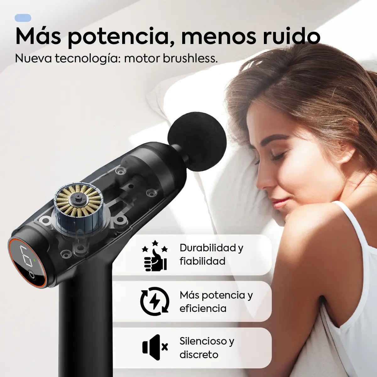 Pistola Masajeadora Bateria Recargable Motor Brushless Corporal Pro Usb Masajeador Electrico Massage Gun Cabezales Intercambiables Femmto — imagen 4