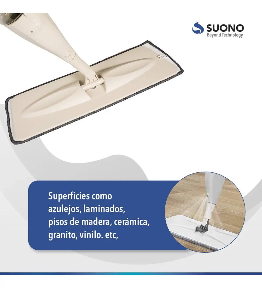 Mopa Plana Suono de Microfibra Limpieza Pisos Lavable Reforzada Con Rociador Tanque 300mL Color Crema 41x14cm — imagen 5