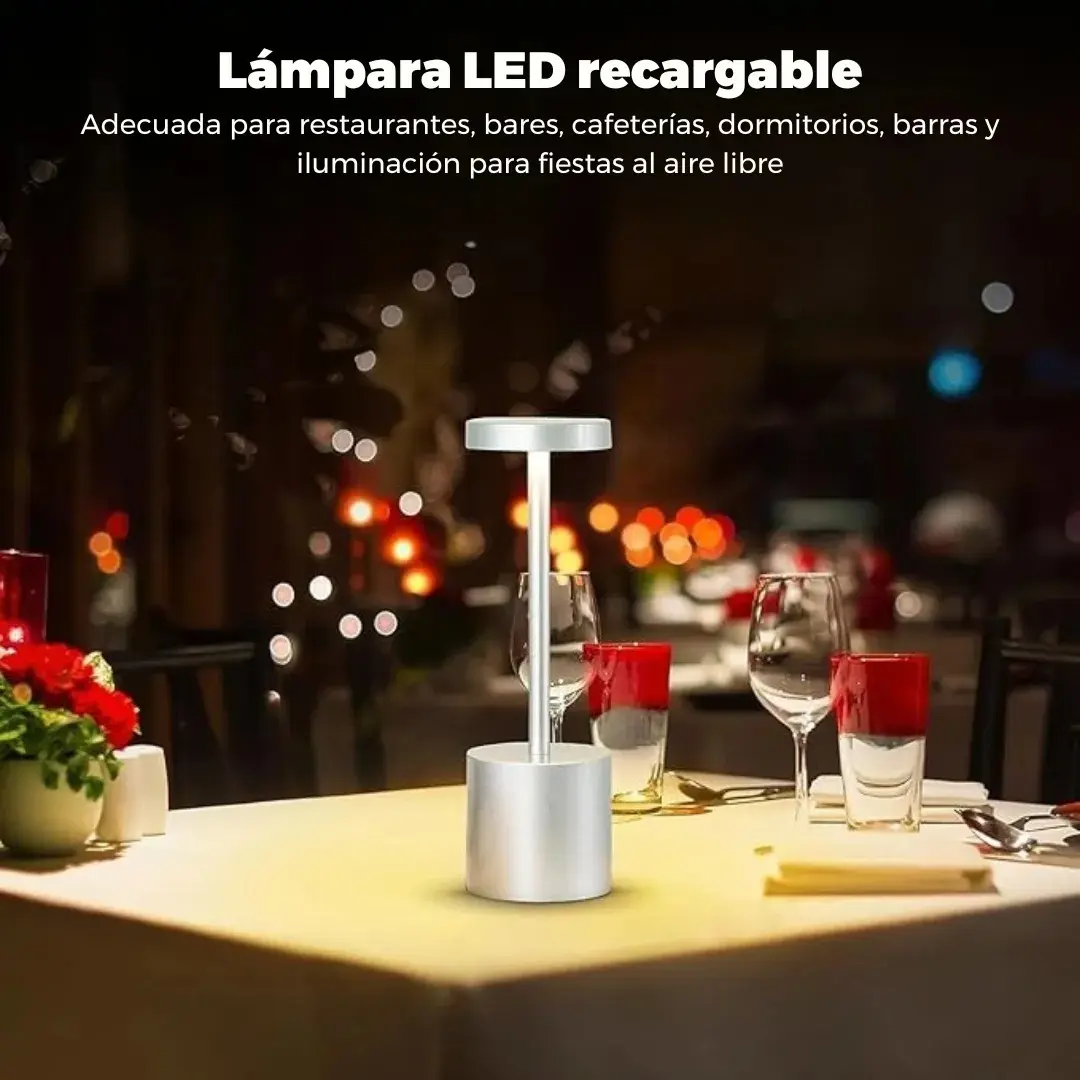Velador Lámpara Led Recargable Usb Dimmer 3 Luces Fria Calida Neutra Táctil Touch Ideal Bar Velador Moderno Elegante Velador De Mesa Levys Bazar Color Plateado — imagen 5