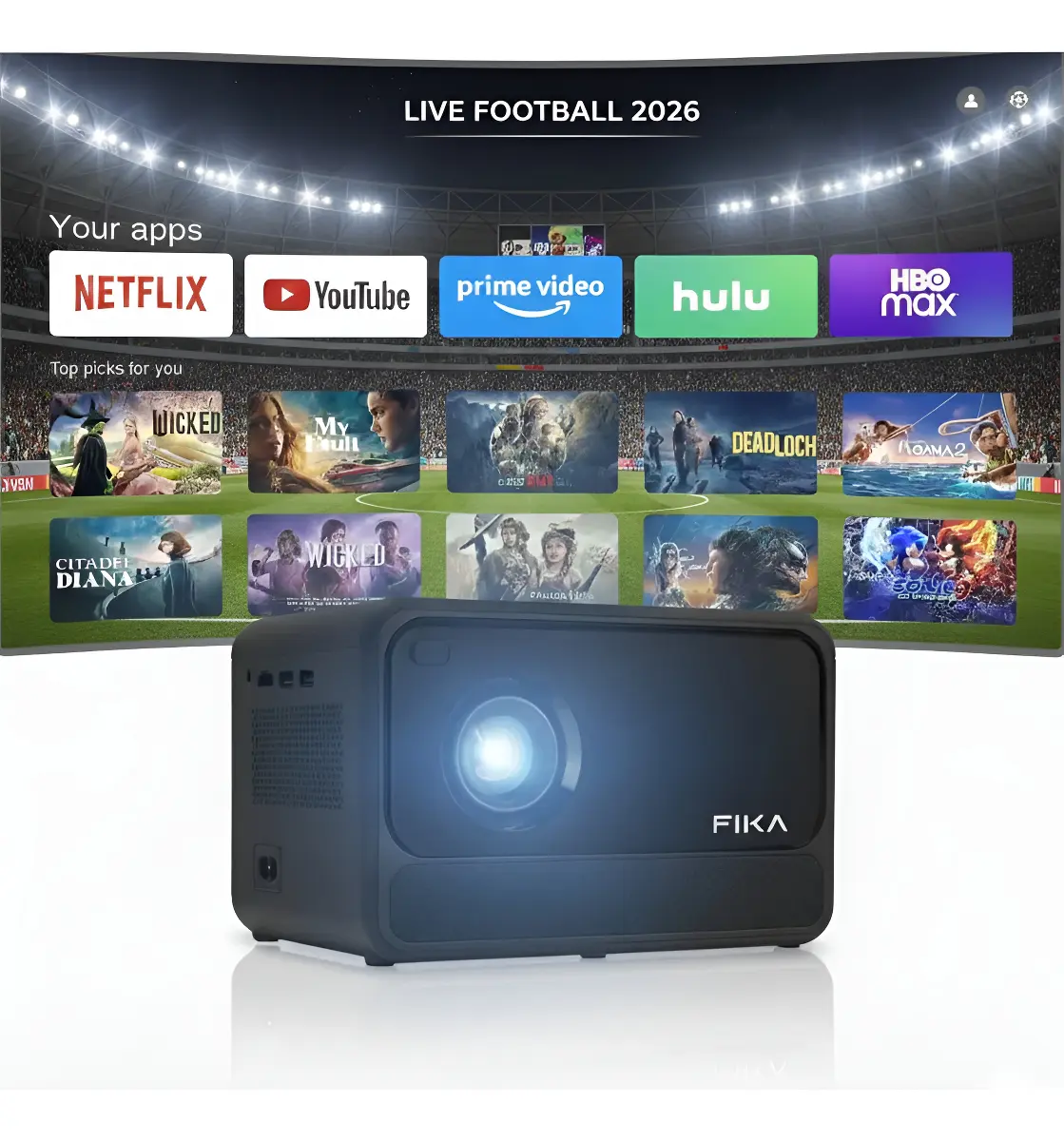 Mini Proyector Portátil 4k Fika P8 Hd 720p 8000 Lumens 170 ANSI Android Wifi Cine Color Negro