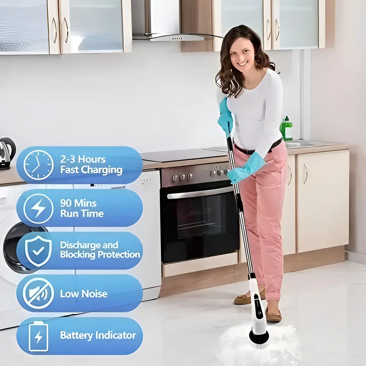Cepillo Eléctrico Recargable Para Limpieza De Piso Lineal JT080350 - Blanco - Unidad - 1 — imagen 9