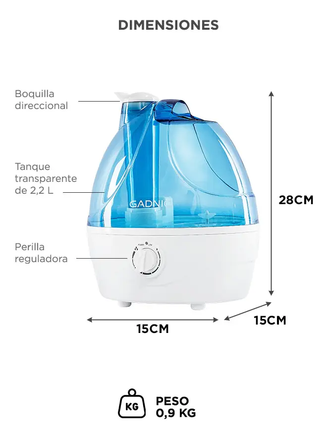 Humidificador de Ambiente Gadnic HM20B Difusor Ultrasónico 2.2L Neblina Continua Boquilla 360° — imagen 5