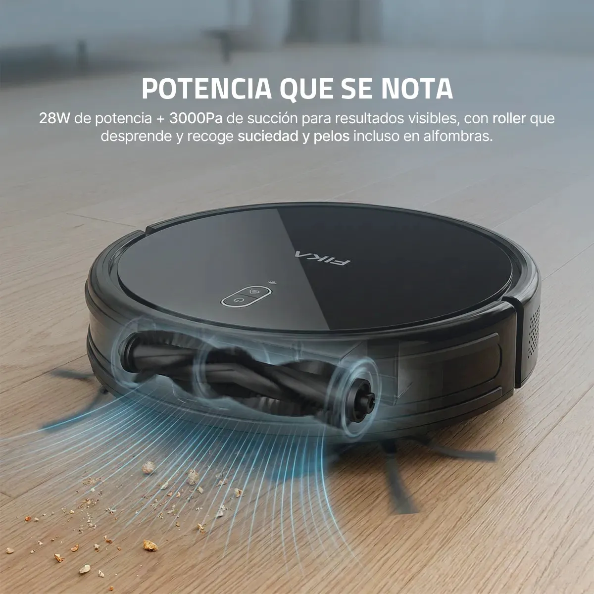 Aspiradora Robot Trapeadora Fika Nexos Giroscópica Pelos Mascotas App Wifi Color Negro — imagen 4