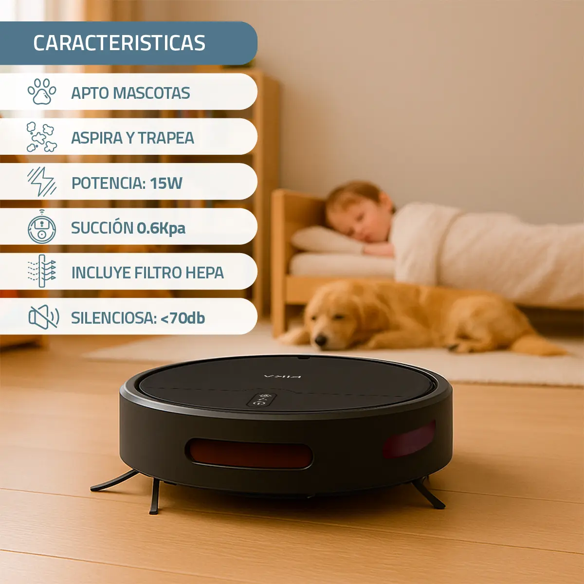 Aspiradora Y Trapeadora Robot Fika SENSE Antichoque Con App Wifi Color Negro — imagen 3