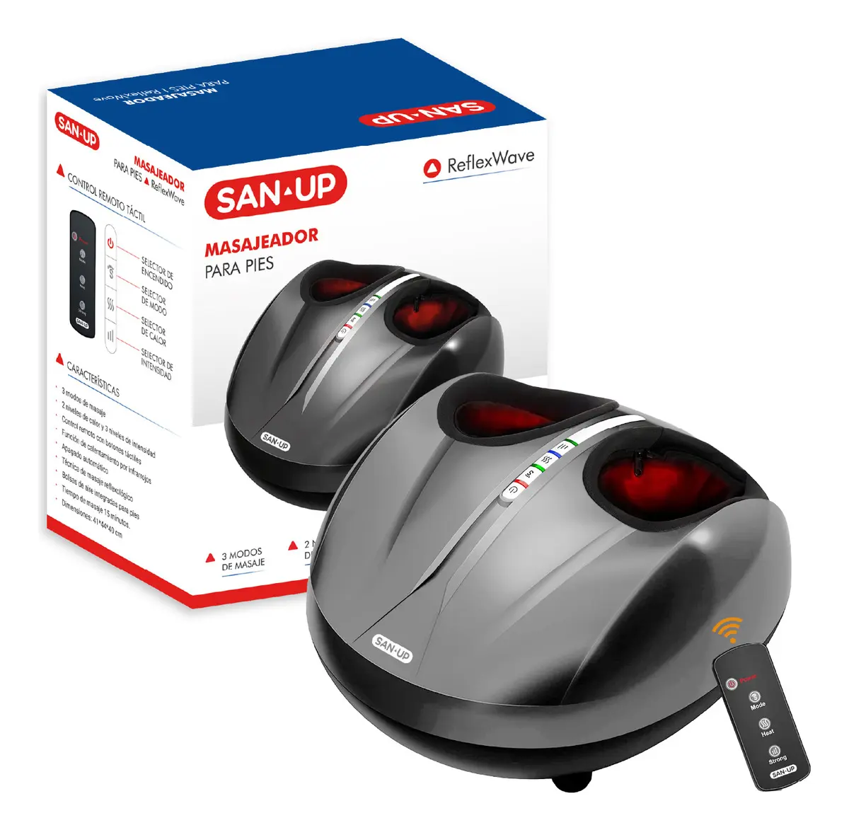 Masajeador De Pies San Up Reflexwave 3 Niveles De Calor Y Modos Masaje + 2 Niveles De Intensidad - Gris