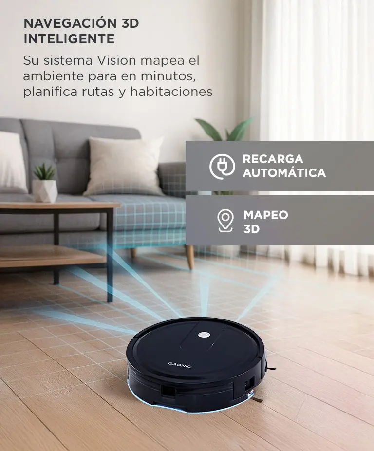 Aspiradora Robot Gadnic 5 Modos Limpieza Trapeo Inteligente Depósito de Agua Polvo Control App Conexion Inalambrica Sensores Anti‐Colisión Anticaída — imagen 3