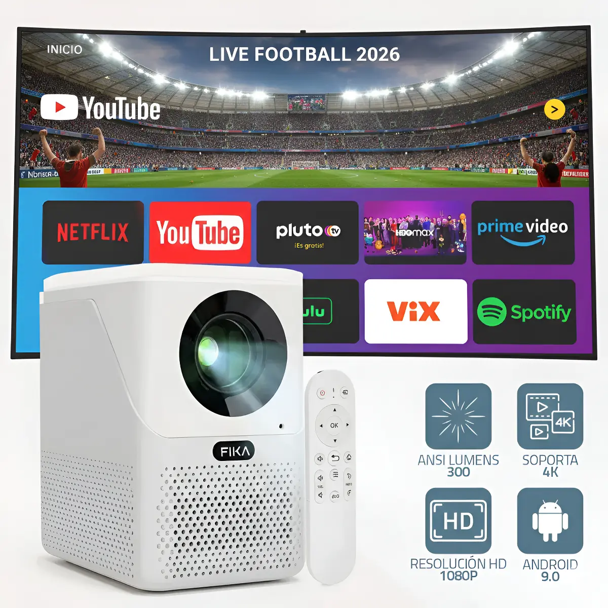 Mini Proyector Portátil 4k Fika B2 Full Hd 1080p 14000 Lumens 300 ANSI Lumens Android Wifi Cine Color Blanco