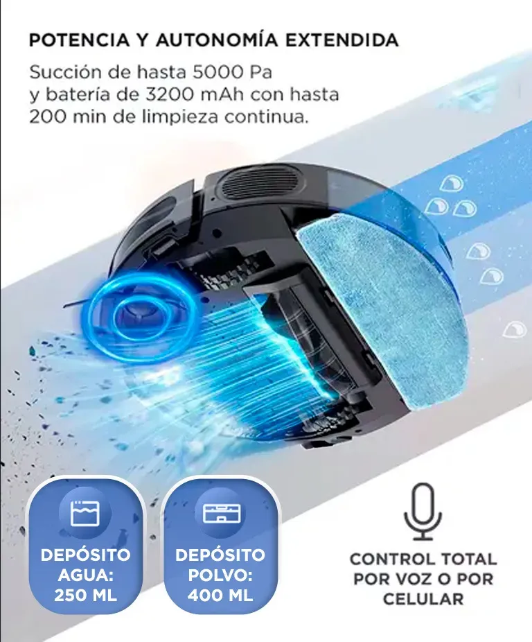 Aspiradora Robot Gadnic 5000 Pa LIDAR 360 Base Autolimpiante Bolsa 3.2 Litros 140 Min Autonomia 3200 mAh App Tuya — imagen 4