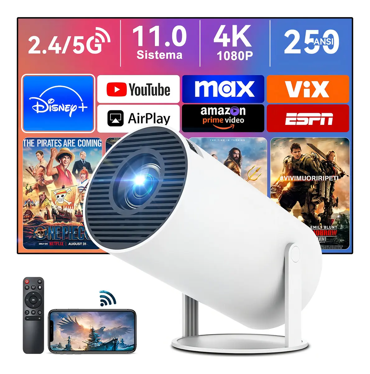 Proyector Portátil Long Xing Mini HY300 Android 11 Wi-Fi Bluetooth 4K Blanco — imagen 5