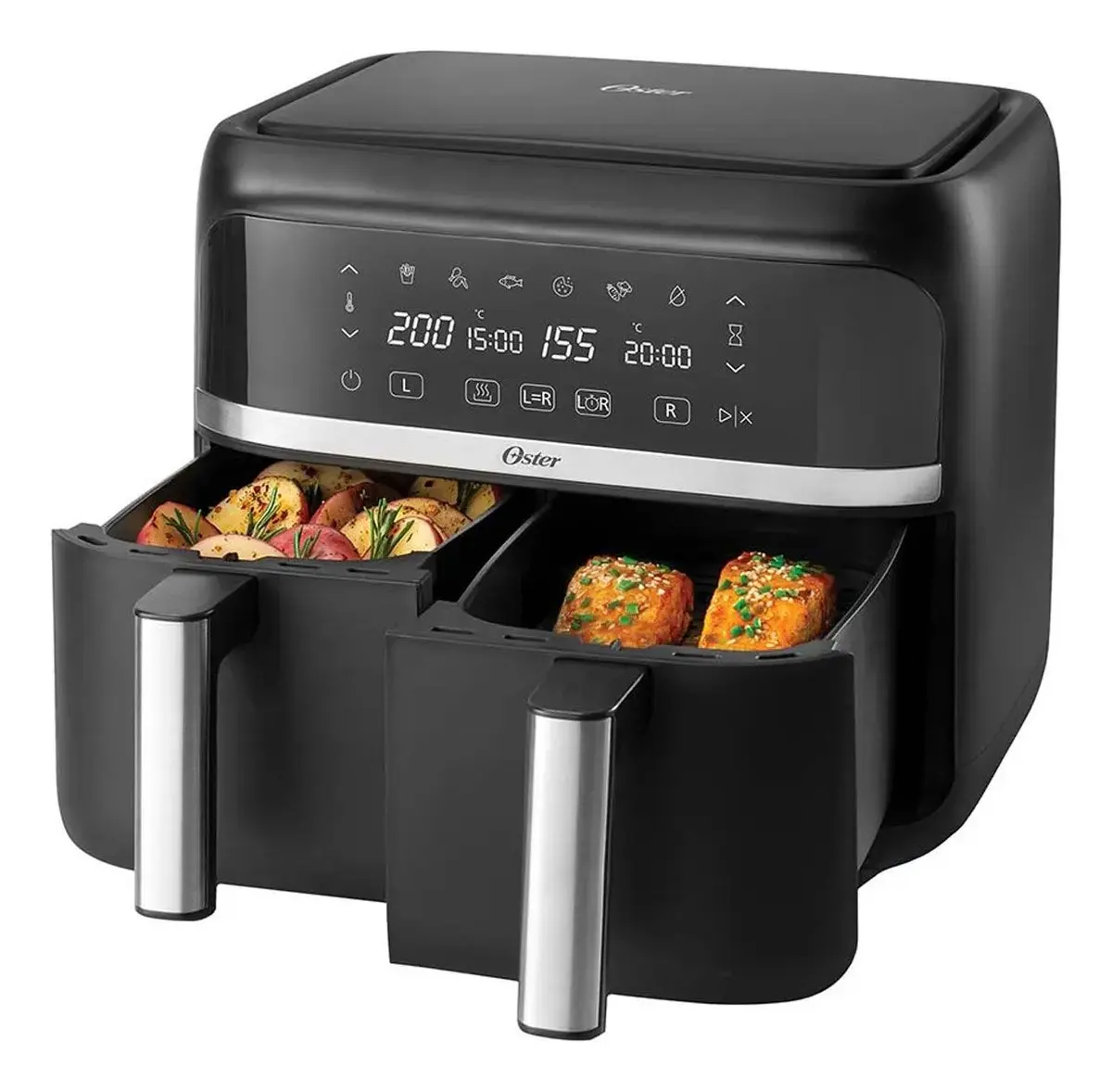 Freidora De Aire Oster Airfryer Dual 7.6l Diamondforce 6 Fun Color Negro