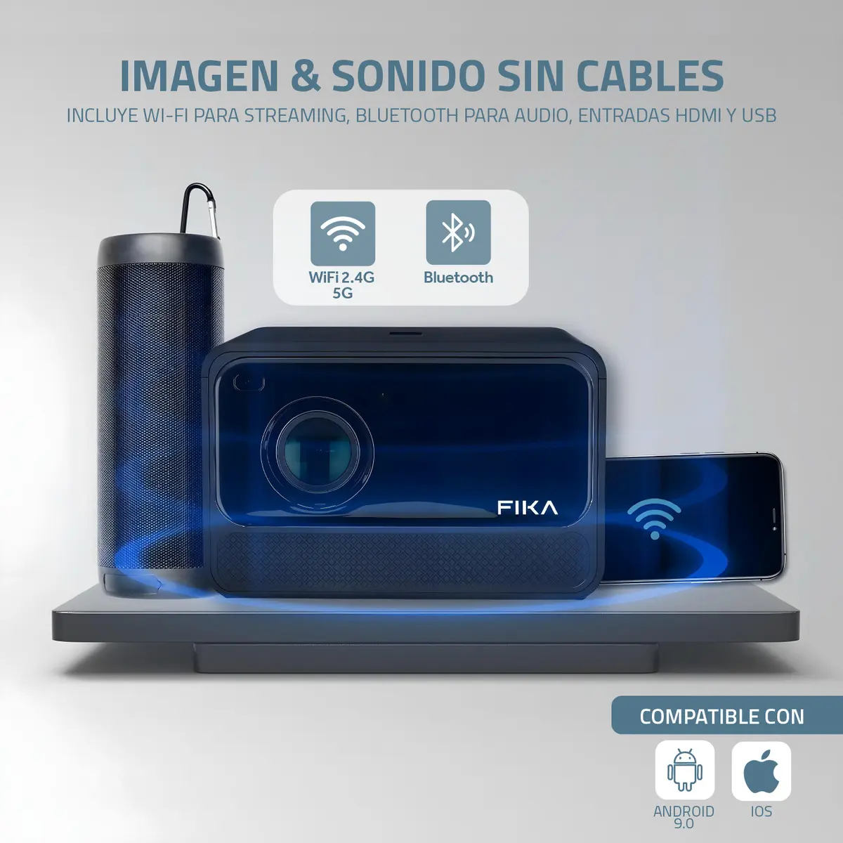 Mini Proyector Portátil 4k Fika P8 Hd 720p 8000 Lumens 170 ANSI Android Wifi Cine Color Negro — imagen 4