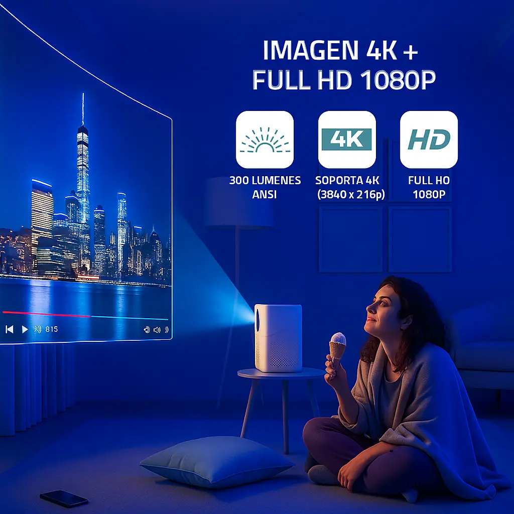 Mini Proyector Portátil 4k Fika B2 Full Hd 1080p 14000 Lumens 300 ANSI Lumens Android Wifi Cine Color Blanco — imagen 5