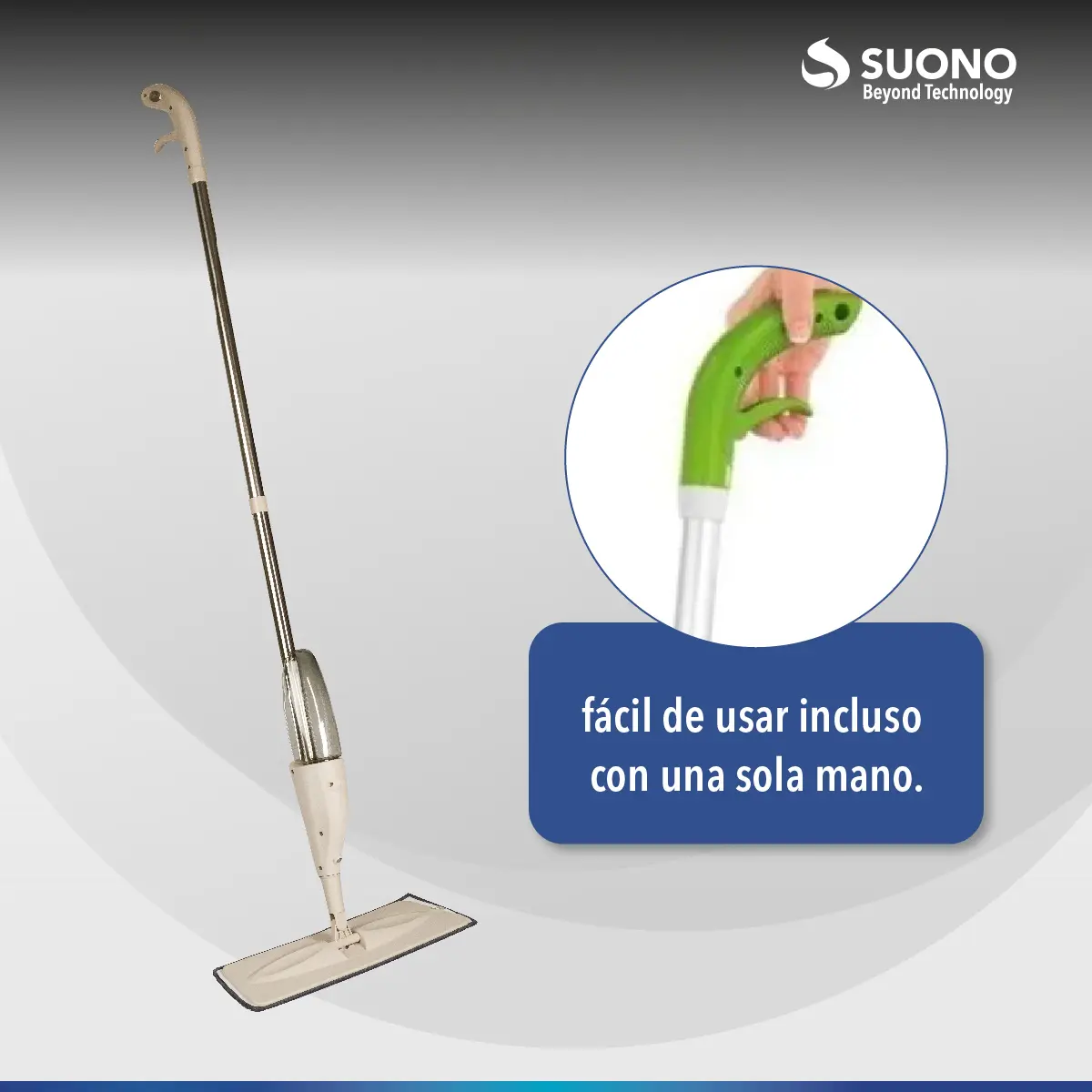 Mopa Plana Suono de Microfibra Limpieza Pisos Lavable Reforzada Con Rociador Tanque 300mL Color Crema 41x14cm — imagen 2