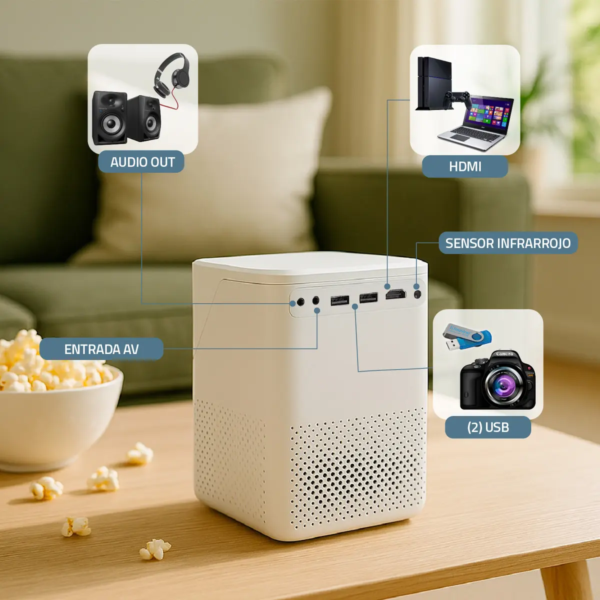 Mini Proyector Portátil 4k Fika B2 Full Hd 1080p 14000 Lumens 300 ANSI Lumens Android Wifi Cine Color Blanco — imagen 7