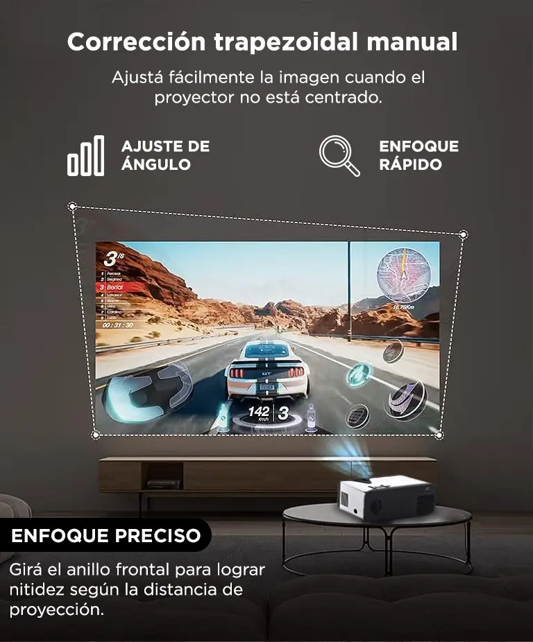 Proyector Portatil Gadnic P-3129 FHD Soporta 4K Bt Multi Conexion 5000 Lúmenes Control Remoto 40 a 150 — imagen 5