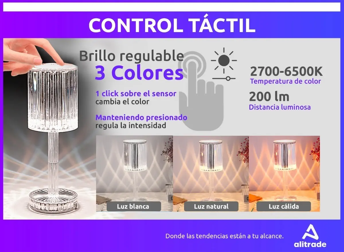 Lámpara Cristal LED Decorativa — Efecto Diamante, Recargable USB-C — imagen 2