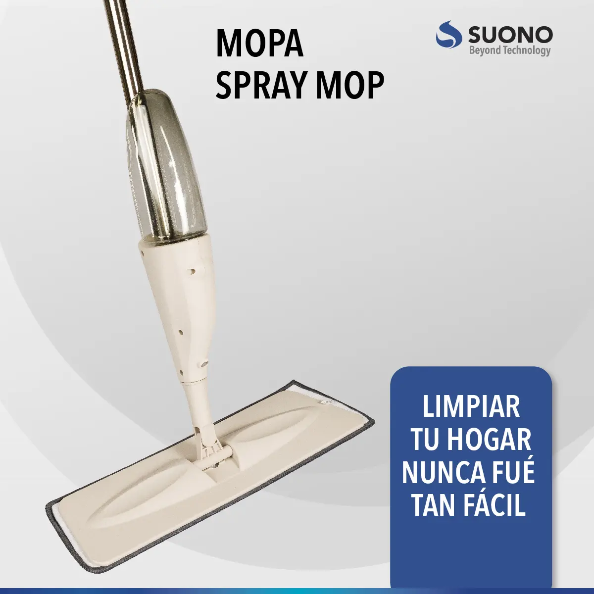 Mopa Plana Suono de Microfibra Limpieza Pisos Lavable Reforzada Con Rociador Tanque 300mL Color Crema 41x14cm — imagen 3