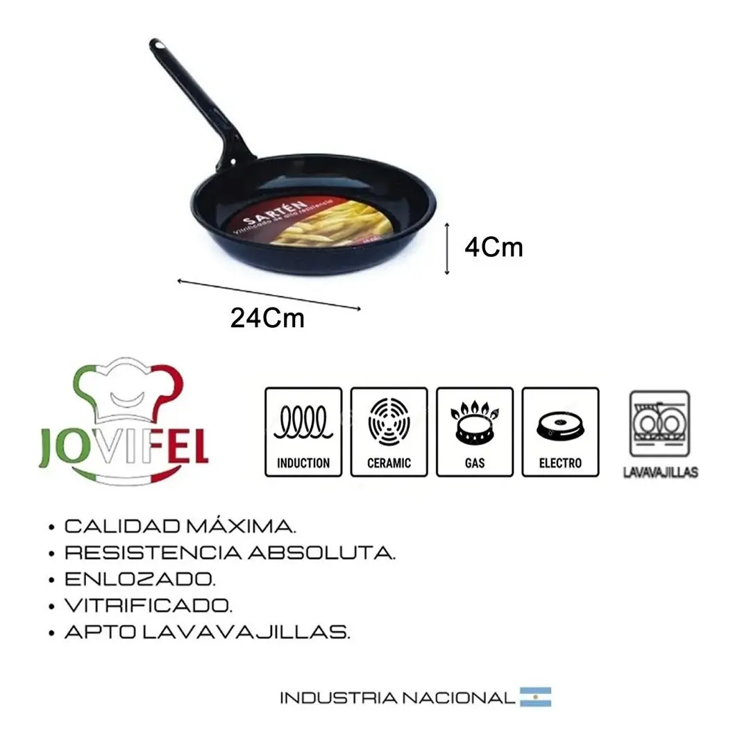 Sartén Enlozada Vitrificada Jovifel 24cm — Apta Inducción — imagen 2