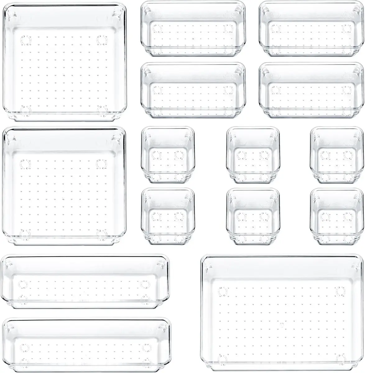 Set Organizadores Acrílico Transparente x16 — Escritorio, Cajones, Placard