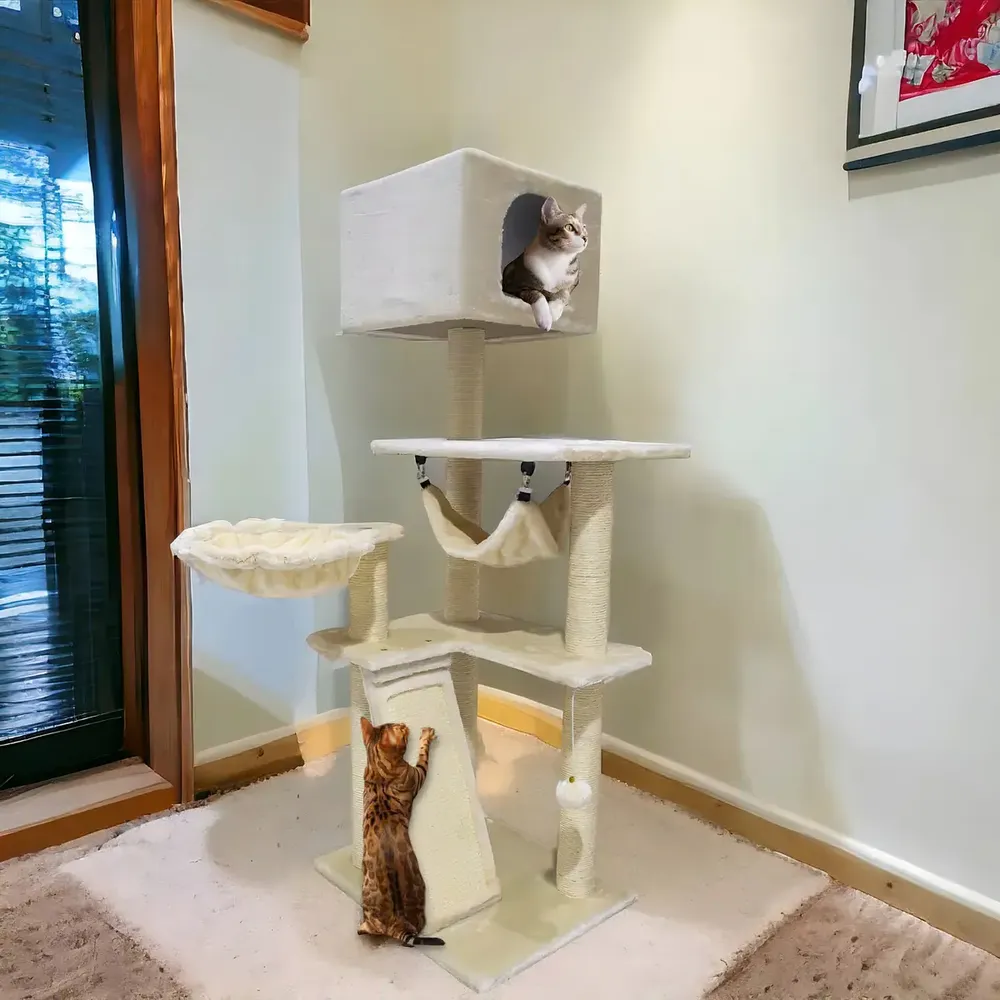 Rascador Torre Venecia Bestia Peluda — 1,3 m con Cucha y Hamaca — imagen 3