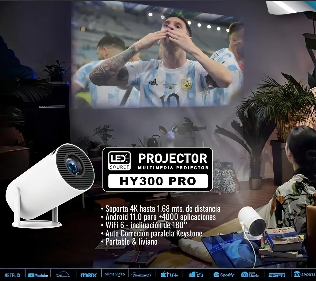 Proyector Portátil Long Xing Mini HY300 Android 11 Wi-Fi Bluetooth 4K Blanco — imagen 3