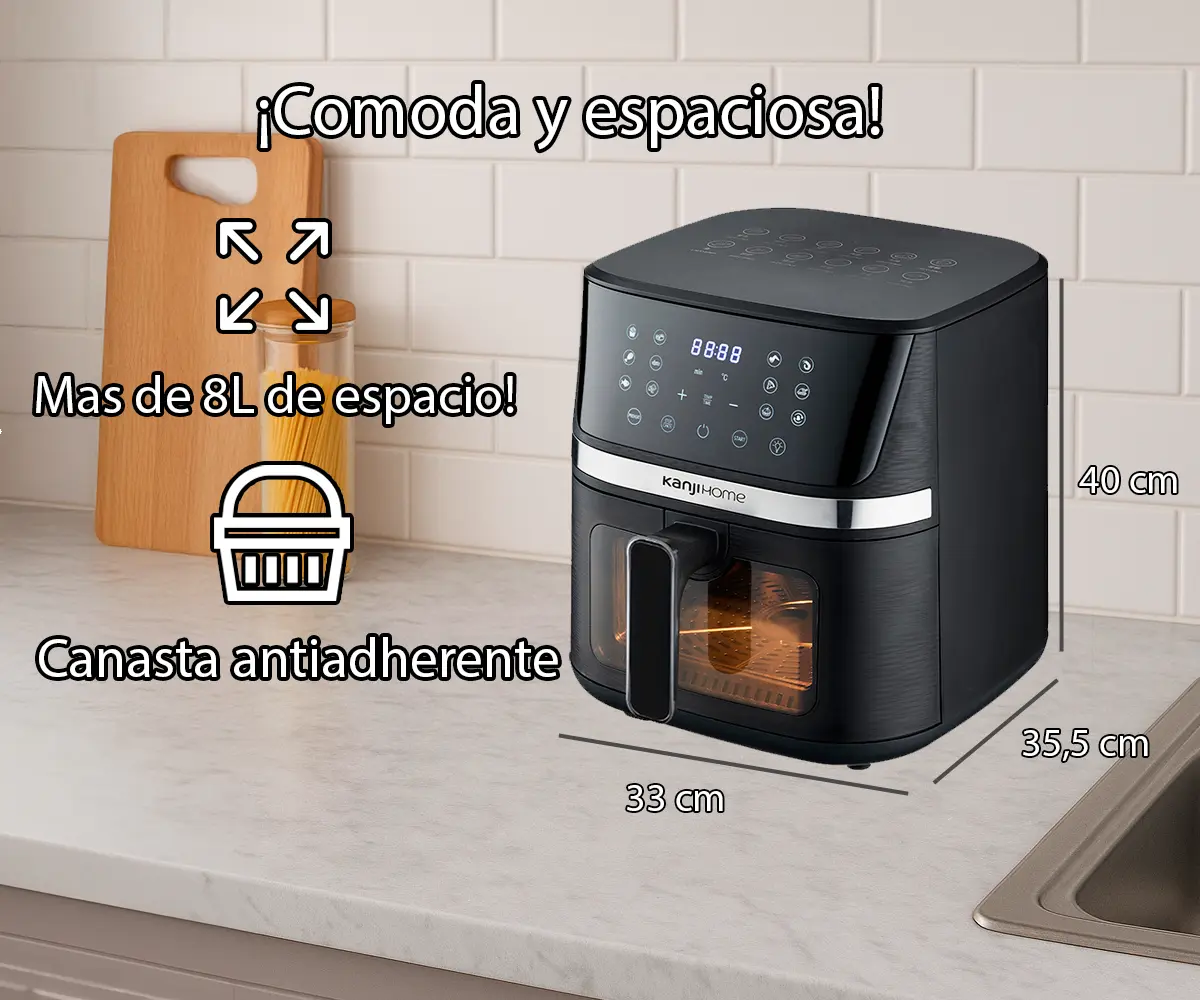 Freidora De Aire Kanji Home 8 Litros +10 Funciones Canasta Antiadherente Kjh-1700dc 1700w Lh Color Negro — imagen 4