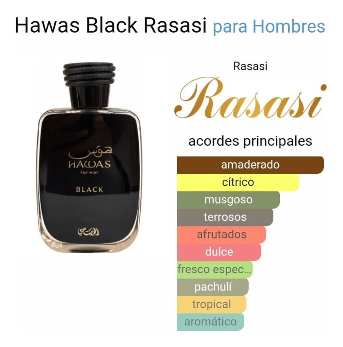 Perfume Rasasi Hawas Black 100ml Eau De Parfum Aromático Frutal Unisex — imagen 4