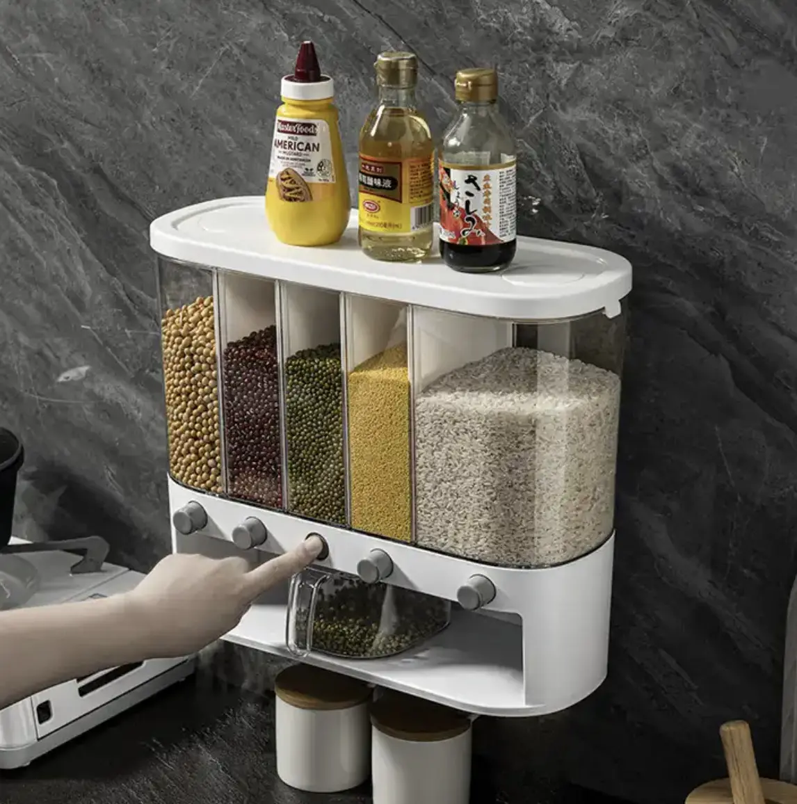 Dispensador de Alimentos 5 Compartimentos — Pared Adhesivo 10L — imagen 5