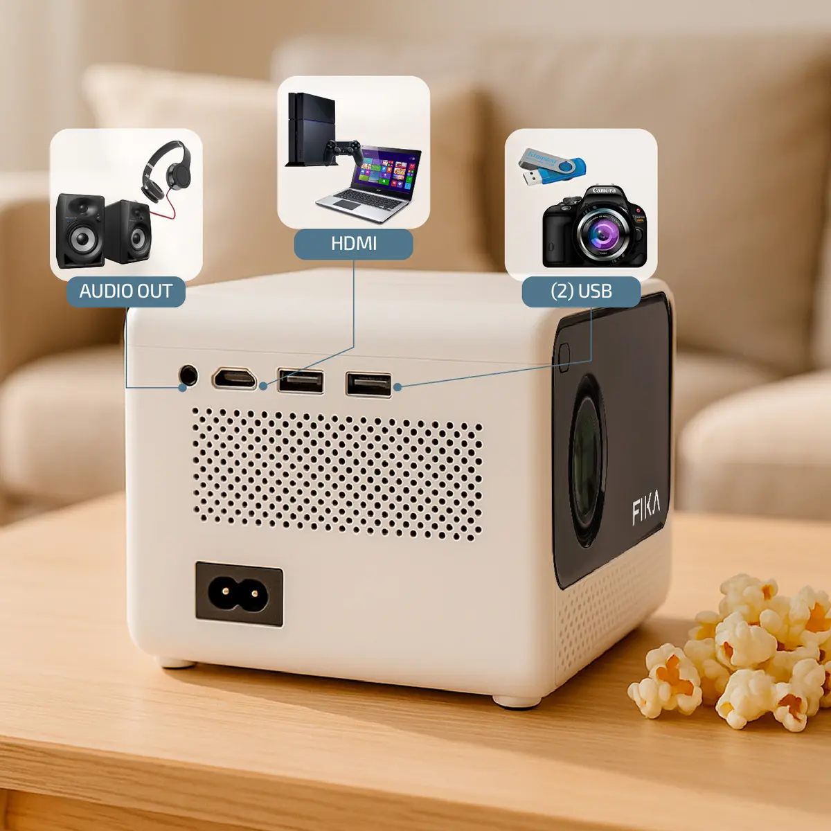 Mini Proyector Portátil 4k Fika P8 Hd 720p 8000 Lumens 170 ANSI Android Wifi 4k Cine Color Blanco — imagen 5