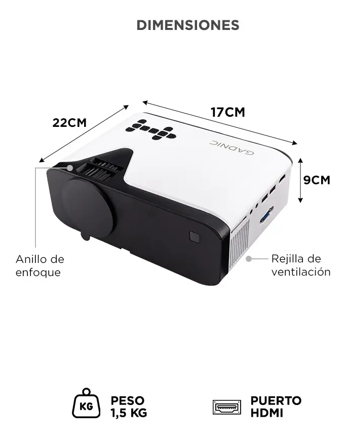 Proyector Portatil Gadnic P-3129 FHD Soporta 4K Bt Multi Conexion 5000 Lúmenes Control Remoto 40 a 150 — imagen 7