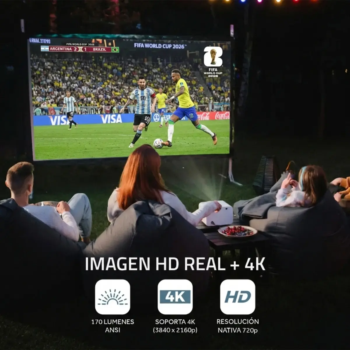 Mini Proyector Portátil 4k Fika P8 Hd 720p 8000 Lumens 170 ANSI Android Wifi Cine Color Negro — imagen 5