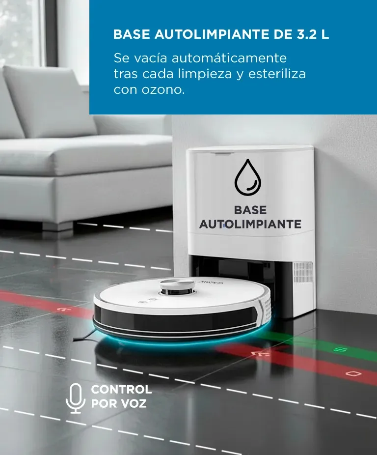 Aspiradora Robot Gadnic 5000 Pa LIDAR 360 Base Autolimpiante Bolsa 3.2 Litros 140 Min Autonomia 3200 mAh App Tuya — imagen 5