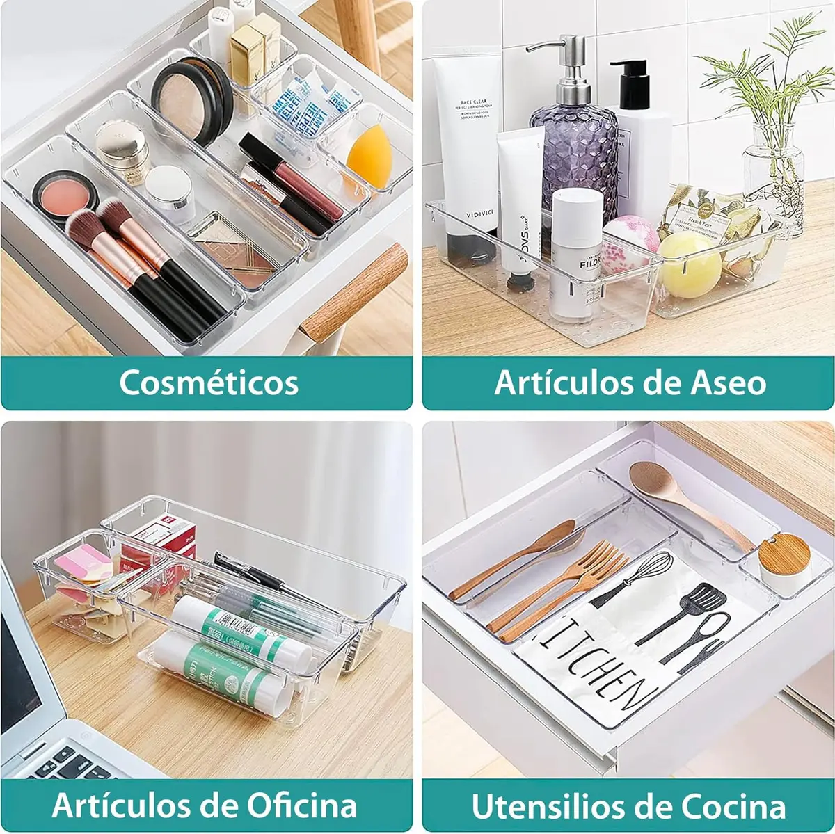 Set Organizadores Acrílico Transparente x16 — Escritorio, Cajones, Placard — imagen 5
