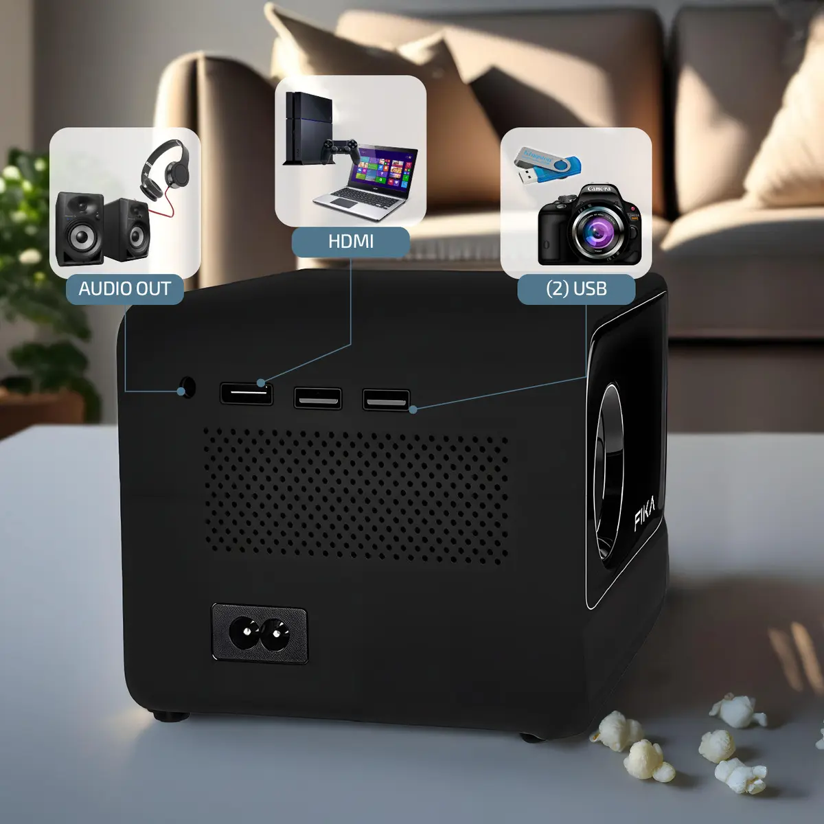 Mini Proyector Portátil 4k Fika P8 Hd 720p 8000 Lumens 170 ANSI Android Wifi Cine Color Negro — imagen 9