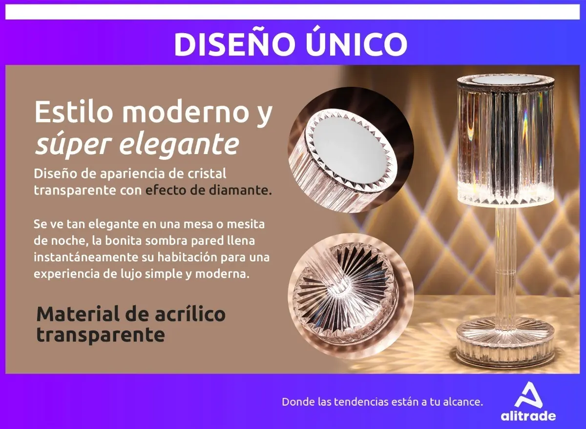 Lámpara Cristal LED Decorativa — Efecto Diamante, Recargable USB-C — imagen 4