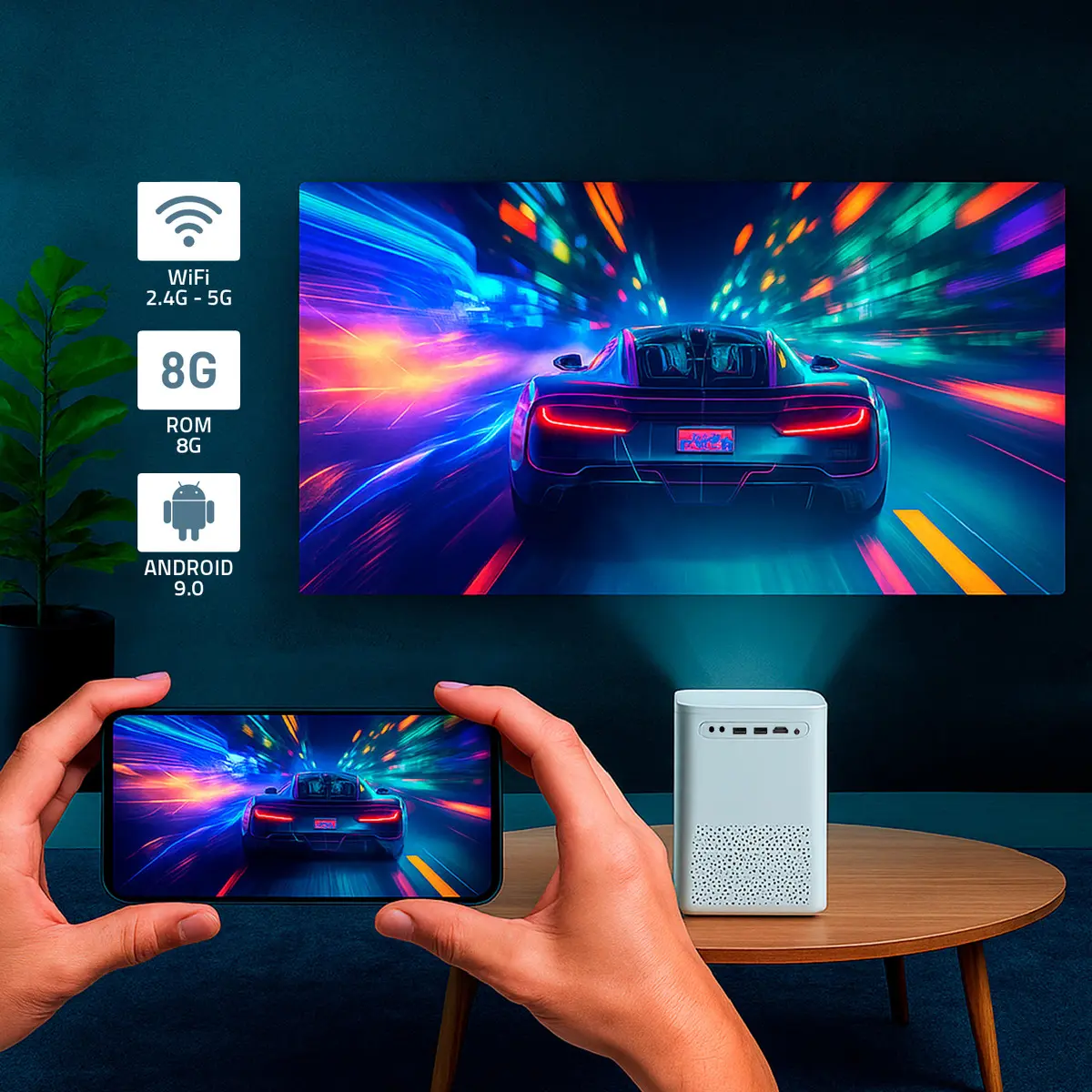 Mini Proyector Portátil 4k Fika B2 Full Hd 1080p 14000 Lumens 300 ANSI Lumens Android Wifi Cine Color Blanco — imagen 9