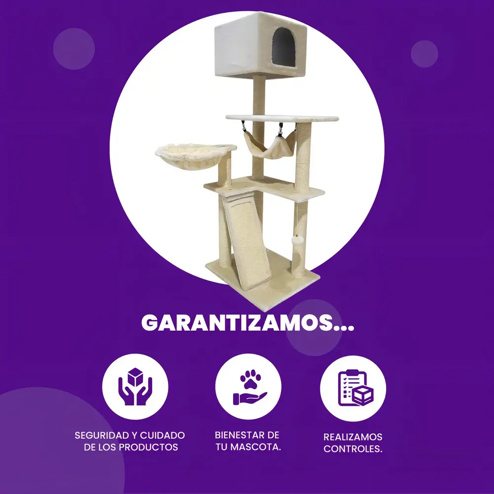 Rascador Torre Venecia Bestia Peluda — 1,3 m con Cucha y Hamaca — imagen 4