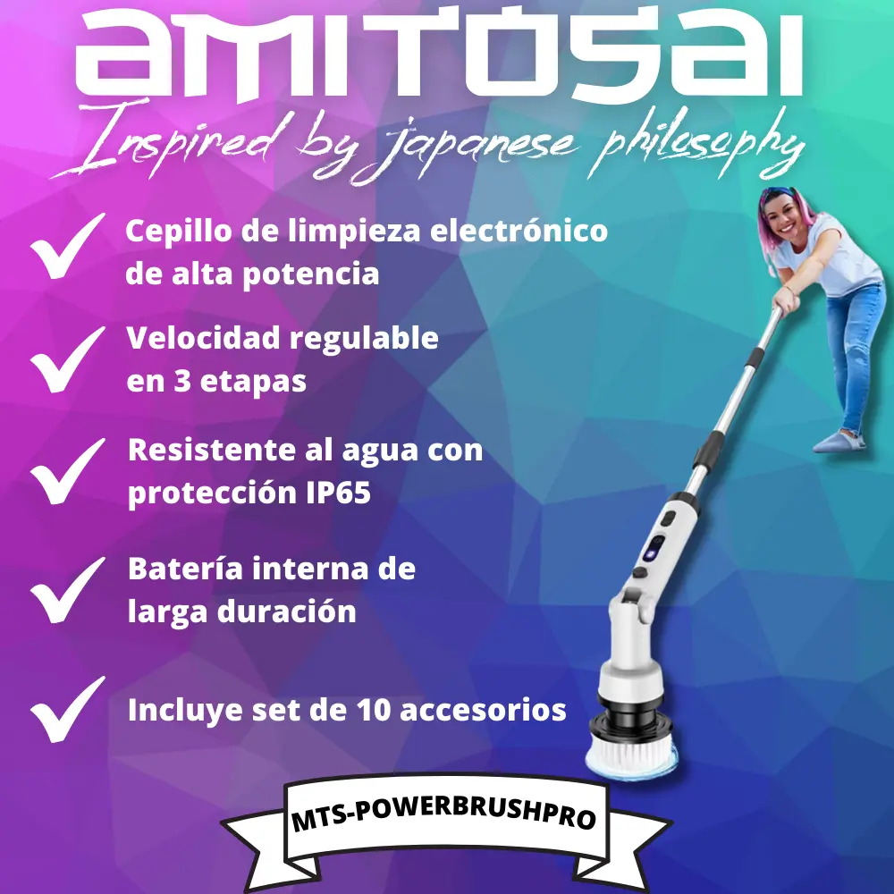 Multi Cepillo 9 En 1 Rotativo 450 Rpm Para Limpieza De Casa, Auto, Vidrios Con Mango Extensible Y Batería Recargable Mts-powerbrushpro Amitosai — imagen 2