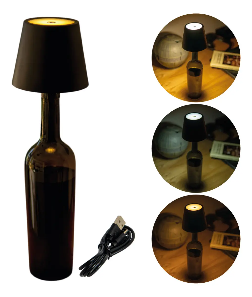 Velador Táctil LED Recargable Practiled USB Para Botella Mesa Luz Regulable